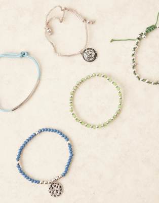 Asos Design Festival Cord And Beaded 5 Pack Bracelets