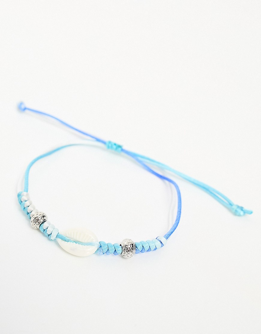 ASOS DESIGN festival cord anklet with faux shell pendant in blue