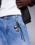 [ASOS DESIGN] ASOS DESIGN festival cord keyring bag charm with dice charms-Silver No Size SILVER