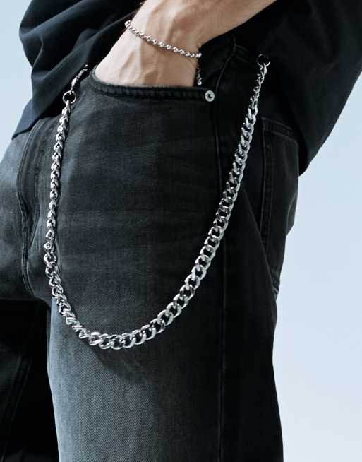 ASOS DESIGN festival curb jeans chain in silver tone 