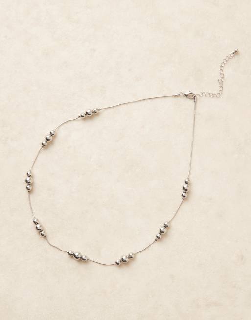 ASOS DESIGN festival dash dot beaded necklace in silver, 3 of 3