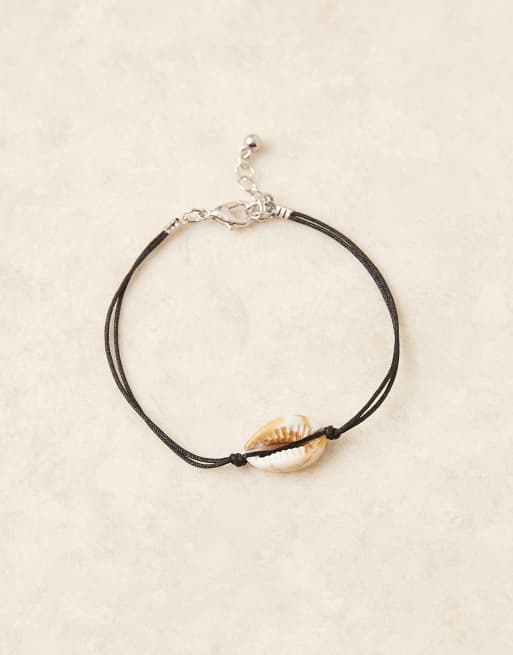 ASOS DESIGN festival faux cowrie shell multiwear cord slider bracelet in black