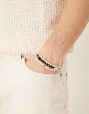 ASOS DESIGN ASOS DESIGN festival faux peal and beaded 3 pack bracelets in cream-White