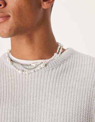 ASOS DESIGN festival faux pearl 3 pack chain necklace in silver - view 1