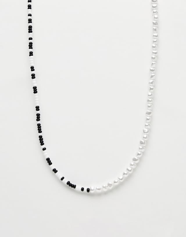 ASOS DESIGN festival faux pearl and beaded necklace in black and white