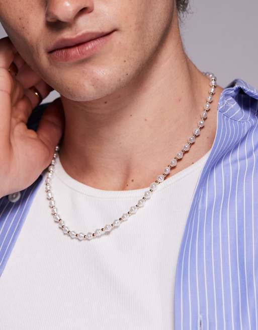 ASOS DESIGN festival faux pearl and beaded necklace in multi 