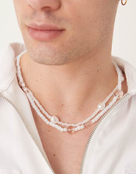 ASOS DESIGN festival faux pearl and coral 2 pack necklace in white - view 1