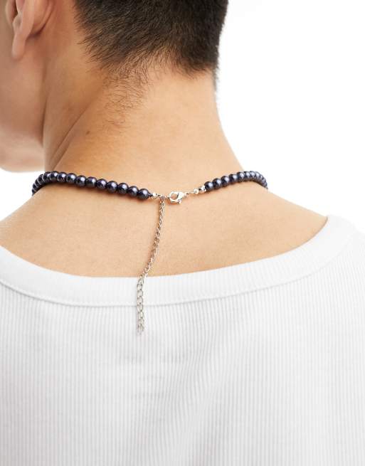 ASOS DESIGN festival faux pearl necklace in dark grey, 4 of 4