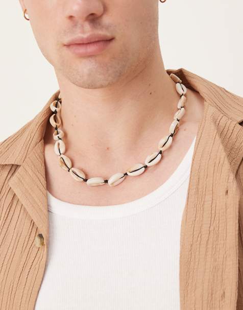 ASOS DESIGN festival  faux shell and cord necklace in cream - view 1