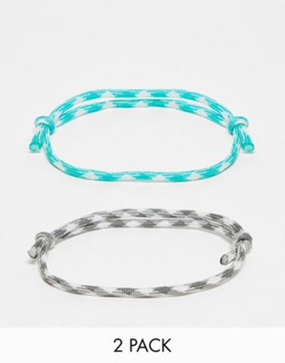 ASOS DESIGN festival festival 2 pack cord anklet set in grey and turquoise