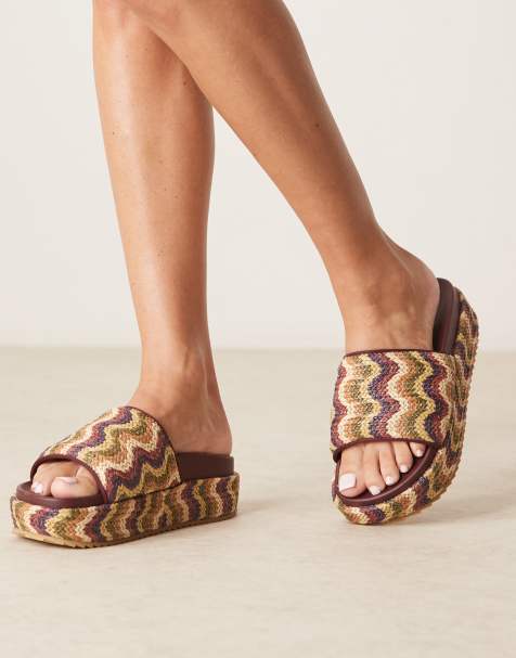 ASOS DESIGN Festival flatform footbed mules in muiti raffia - view 1