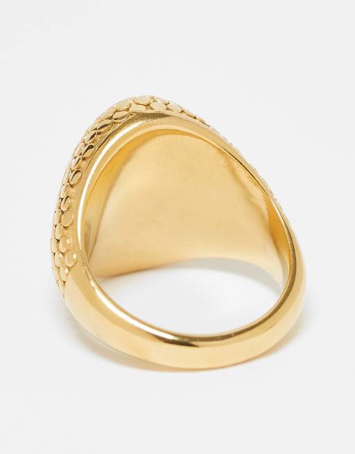 ASOS DESIGN – Festival – Goldfarbener Siegelring aus wasserfestem Edelstahl mit Kreuzdetail