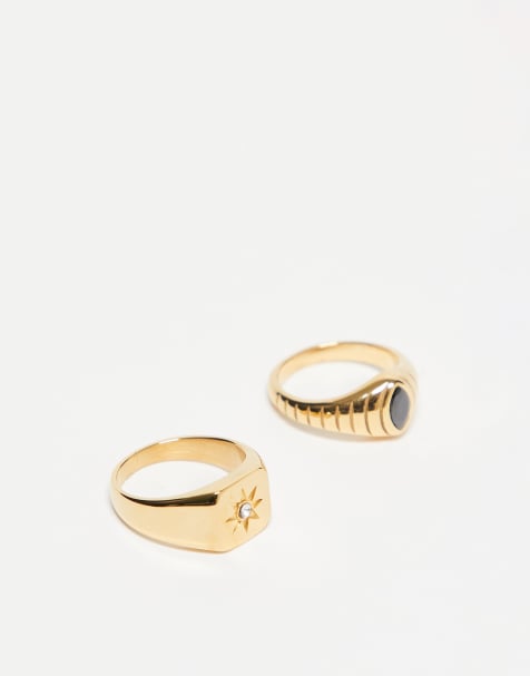 ASOS DESIGN – Festival – Guldfärgade klackringar med syntetstenar i vattentåligt, rostfritt stål, 2-pack - view 1