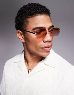 ASOS DESIGN ASOS DESIGN festival hexagon rimless sunglasses with brown to pink lens and metal gold frame