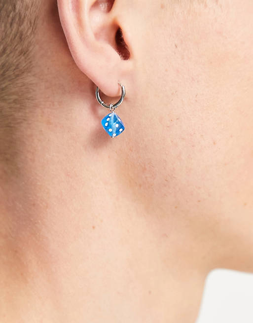 Mens Jewellery Earrings and ear cuffs ASOS Festival Hoop Earrings With Dolphin And Dice for Men 