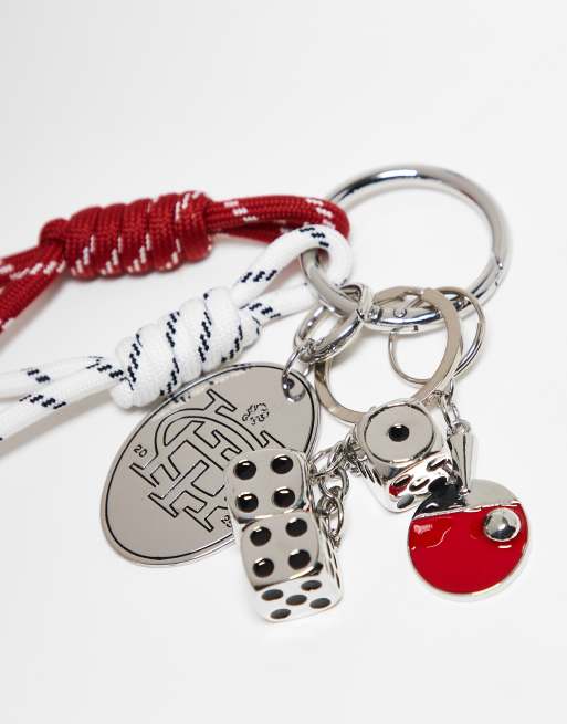 ASOS DESIGN festival keyring bag charm in red cord with table tennis charm in multi