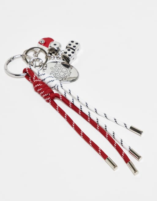 ASOS DESIGN festival keyring bag charm in red cord with table tennis charm in multi