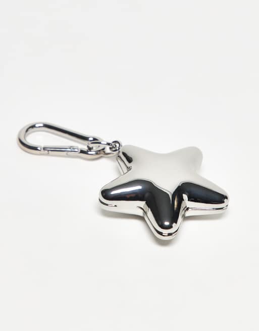 ASOS DESIGN festival keyring bag charm puff star in rhodium