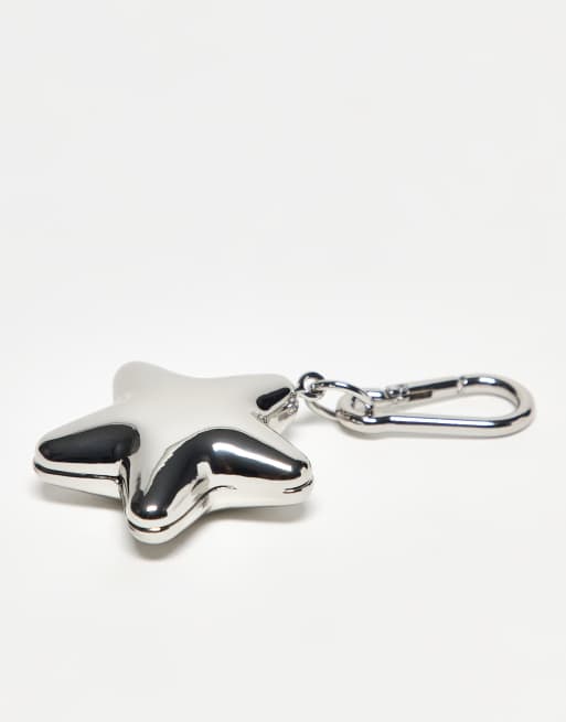 ASOS DESIGN festival keyring bag charm puff star in rhodium