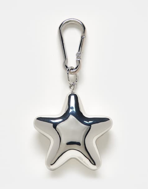 ASOS DESIGN festival keyring bag charm with puff star in rhodium - view 1