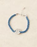 [ASOS DESIGN] ASOS DESIGN festival leather braided bracelet with hammered coin in blue No Size BLUE