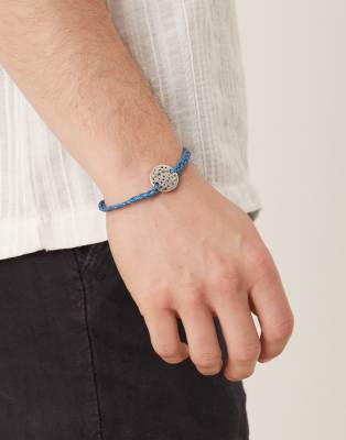 Asos Design Festival Leather Braided Bracelet With Hammered Coin