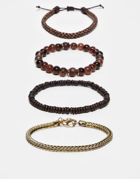 ASOS DESIGN festival mixed fabric bead and chain 4 pack bracelet in multi - view 1