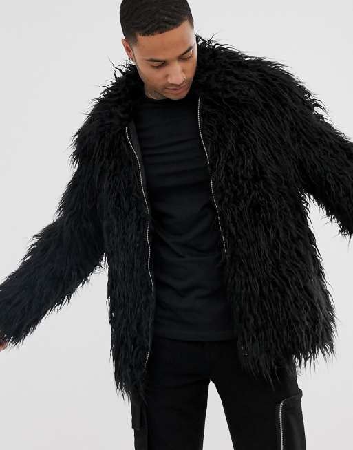 Mens Black Faux Fur Jacket, Mens Faux Fur Coat