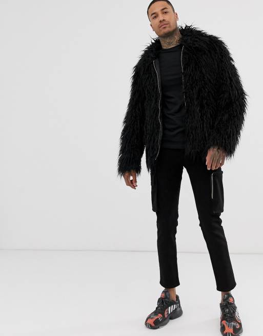 Asos black outlet faux fur coat