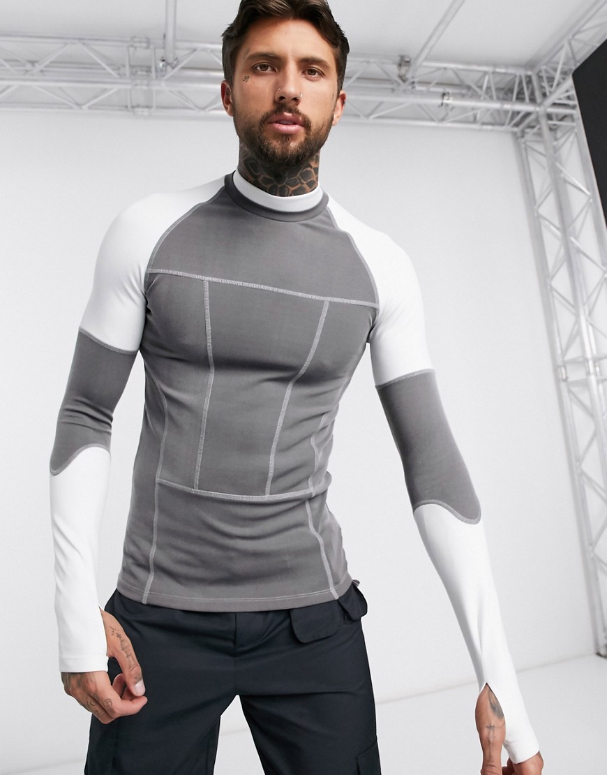 ASOS DESIGN festival muscle long sleeve t-shirt with stretch and turtle neck in scuba fabric in grey