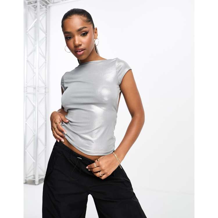 ASOS DESIGN festival open back jersey top in metallic