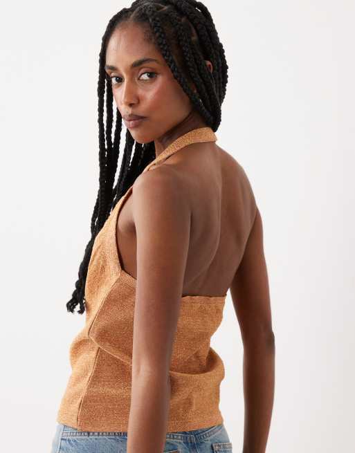 ASOS DESIGN – Festival – Orange, metallisk och stickad topp med drapering, 2 av 4