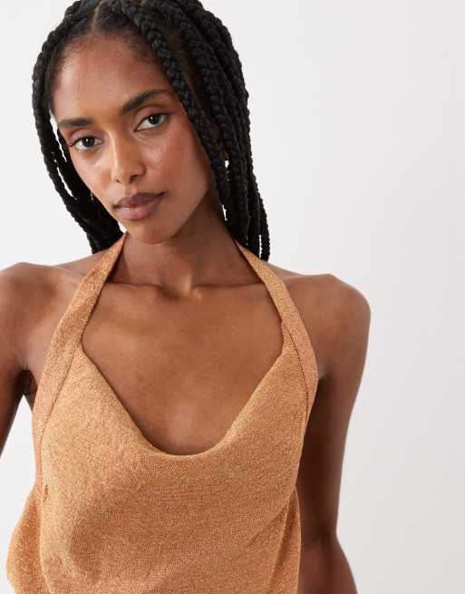 ASOS DESIGN – Festival – Orange, metallisk och stickad topp med drapering, 4 av 4