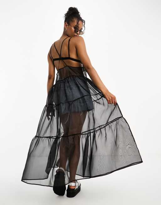 Black organza hotsell mesh maxi dress