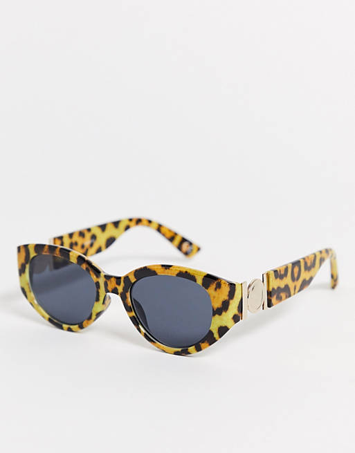 ASOS DESIGN festival oval sunglasses in leopard print plastic with arm detail