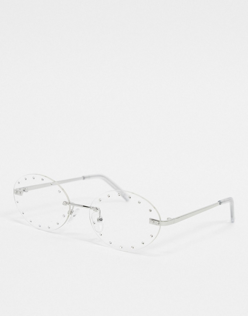 ASOS DESIGN – Festival – Ovala modeglasögon utan bågar med transparenta glas och strassdetalj-Genomskinlig