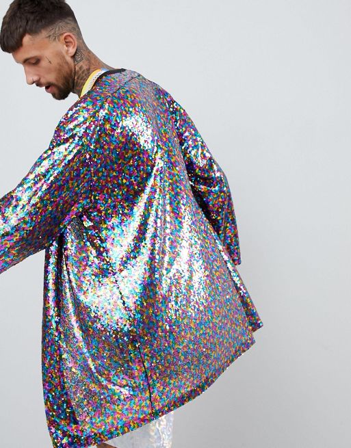 ASOS DESIGN Plus festival oversized duster jacket in multi colored sequins