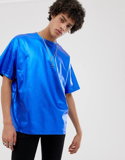 Blue hot sale metallic shirt