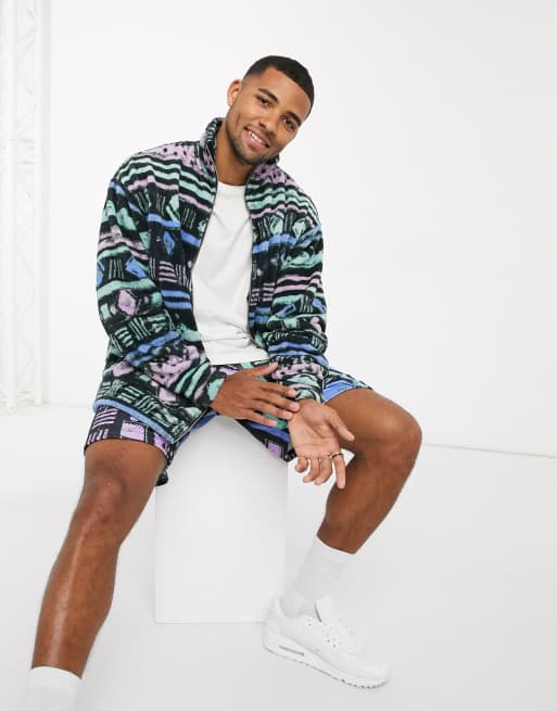 ASOS DESIGN Festival oversized track jacket in geo print super soft fleece