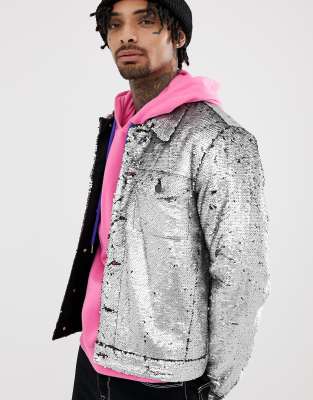 asos design -  – Festival – Paillettenbesetzte Westernjacke in Silber