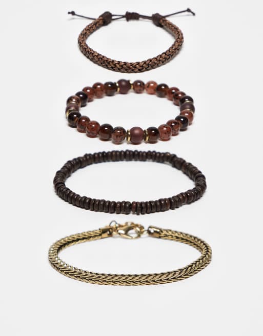 ASOS DESIGN - Festival - Pakke med 4 multifarvede armbånd i kæde-/snor-/perledesign