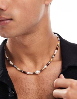 ASOS DESIGN festival pearl and bead mix necklace in multi - view 1