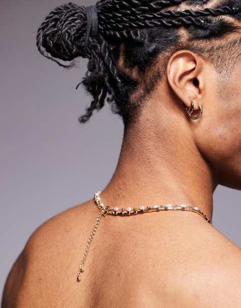 ASOS DESIGN festival pearl and chain 2 pack necklace in gold - view 2
