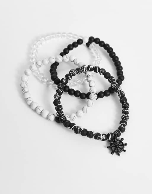 ASOS DESIGN – Festival-Perlenarmbänder in Grautönen mit nautischem Anhänger im 4er-Pack, 2 von 4