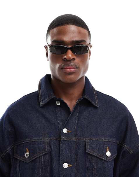 ASOS DESIGN – Festival-Racer-Sonnenbrille in Schwarz mit grauen Gläsern - view 1
