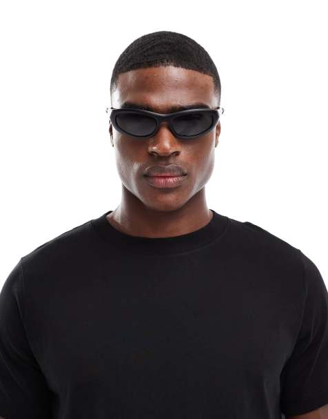 ASOS DESIGN festival racer sunglasses in matte black with black lens - BLACK - view 1