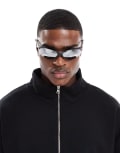 [ASOS DESIGN] ASOS DESIGN festival racer sunglasses with mirrored lens-Black No Size BLACK