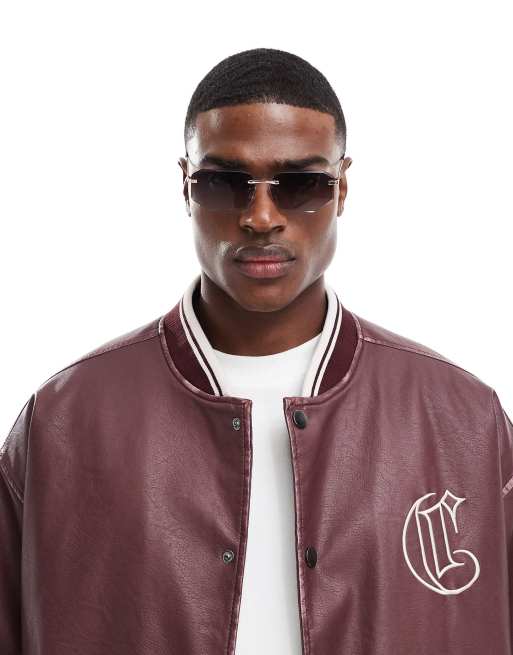 ASOS DESIGN festival rectangle rimless sunglasses with smoke lens and metal gold frame