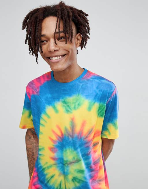 ASOS DESIGN festival relaxed longline t shirt in bright spiral tie