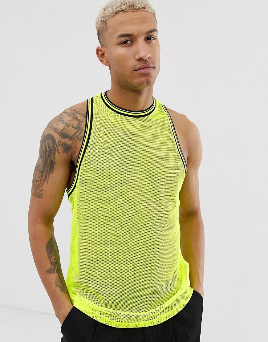 ASOS DESIGN Festival relaxed racer vest in neon mesh with tipping-Green